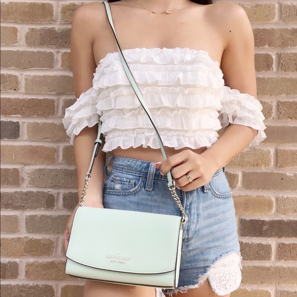Kate Spade Staci Flap Crossbody Crystal Blue Saffiano Leather - Picture 3 of 3